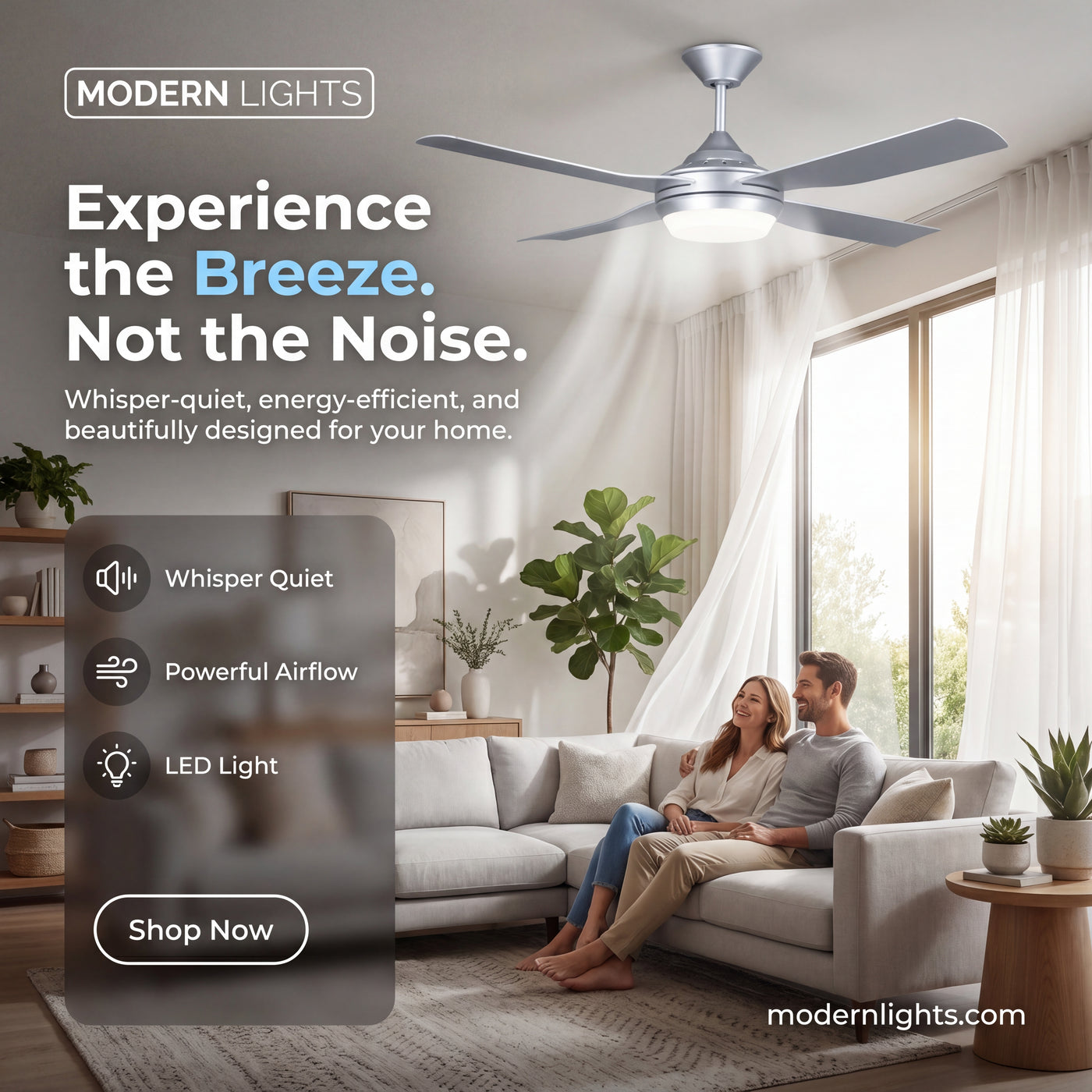 52 Inch 1 Light LED Silver Ceiling Fan with Remote