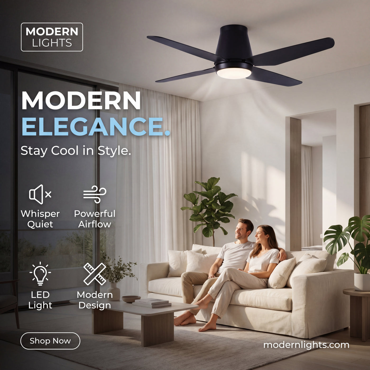 Aria Hugger 52 Inch Black Fan with 1 Light and Remote
