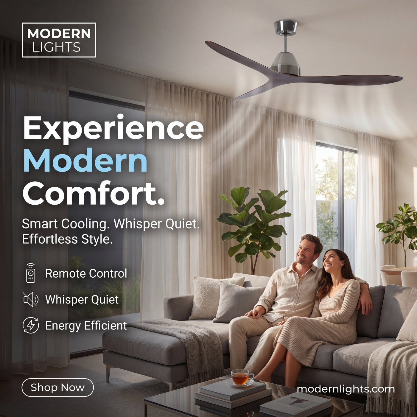 56 Inch DC WiFi Indoor Outdoor Smart Fan in Brushed Chrome with Koa Blades