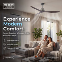 56 Inch DC WiFi Indoor Outdoor Smart Fan in Brushed Chrome with Koa Blades