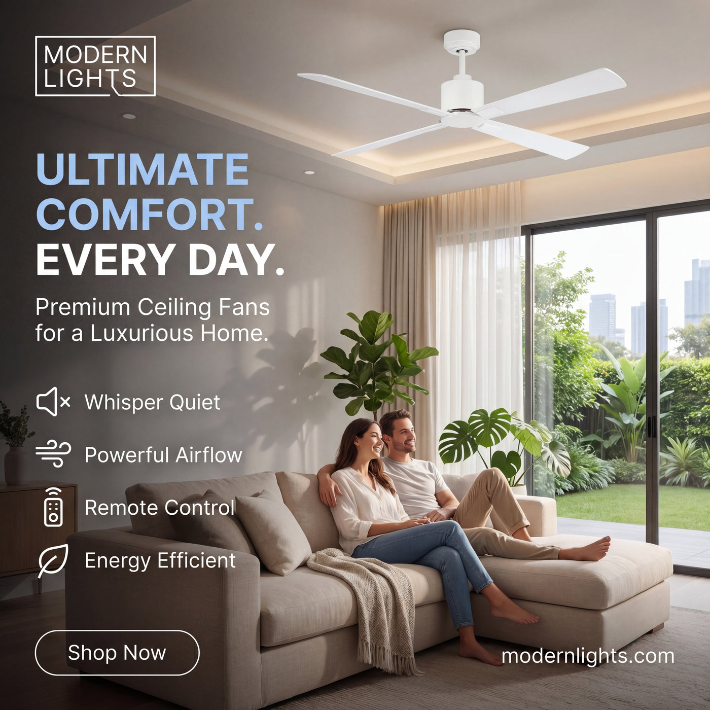 52 Inch DC White Fan with Remote