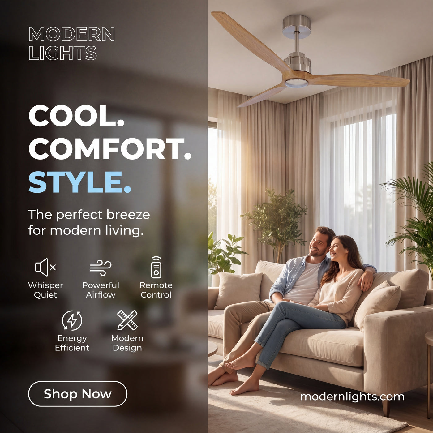Akmani 60 Inch Chrome Fan with 0 Lights and Remote