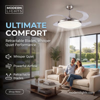 EVO2 48 Inch 3 Light Chrome Fan with Retractable Blades