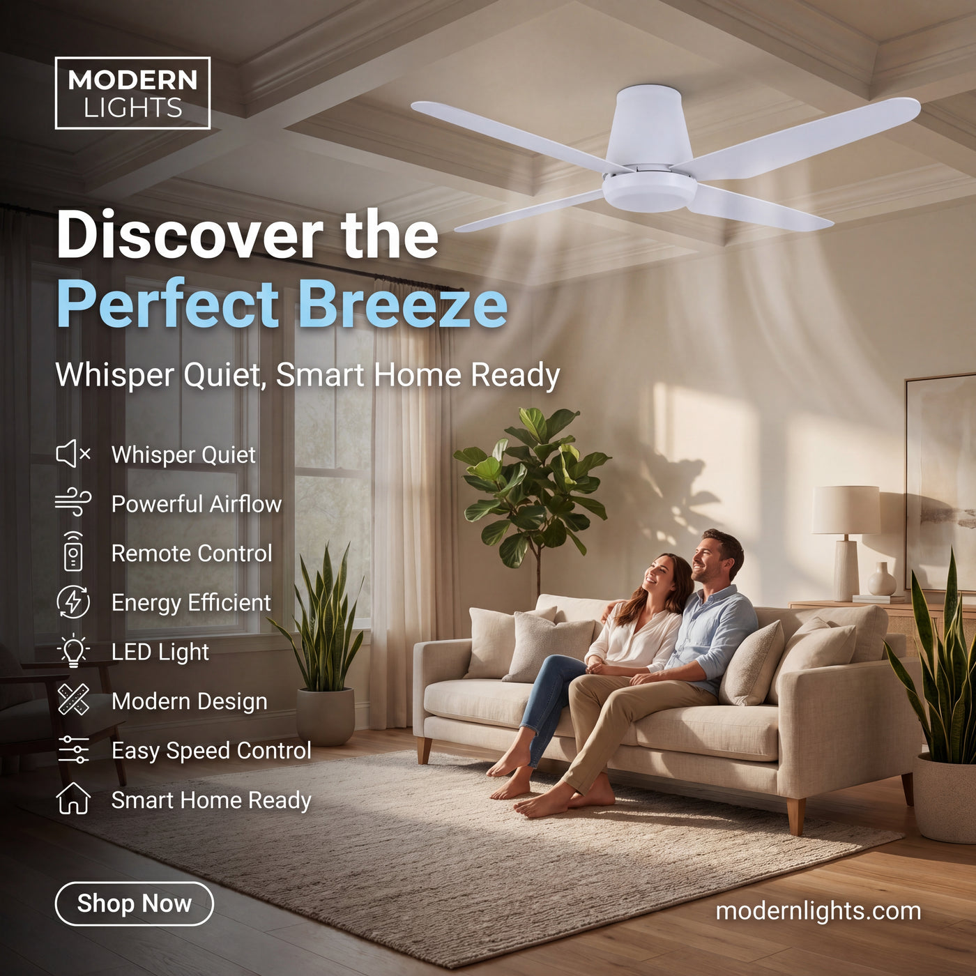 Aria Hugger 52 Inch White Fan with 1 Light and Remote