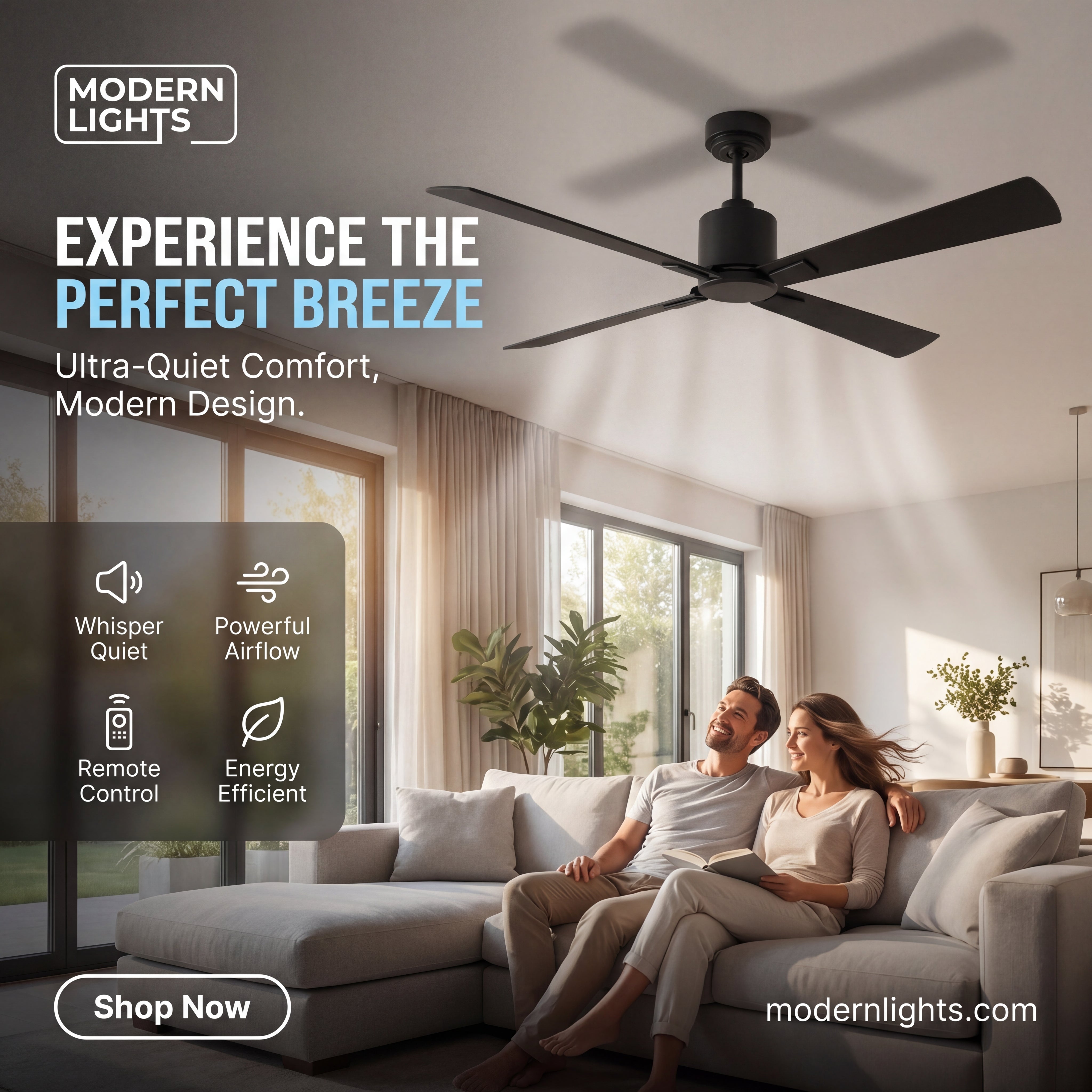 52 Inch DC Black Fan with Remote