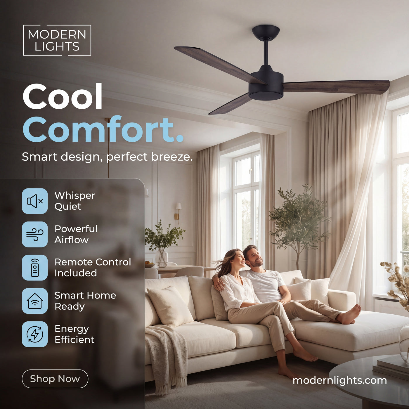 52 Inch DC Black Fan with Reversible Black Oak Blades and Remote