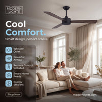 52 Inch DC Black Fan with Reversible Black Oak Blades and Remote