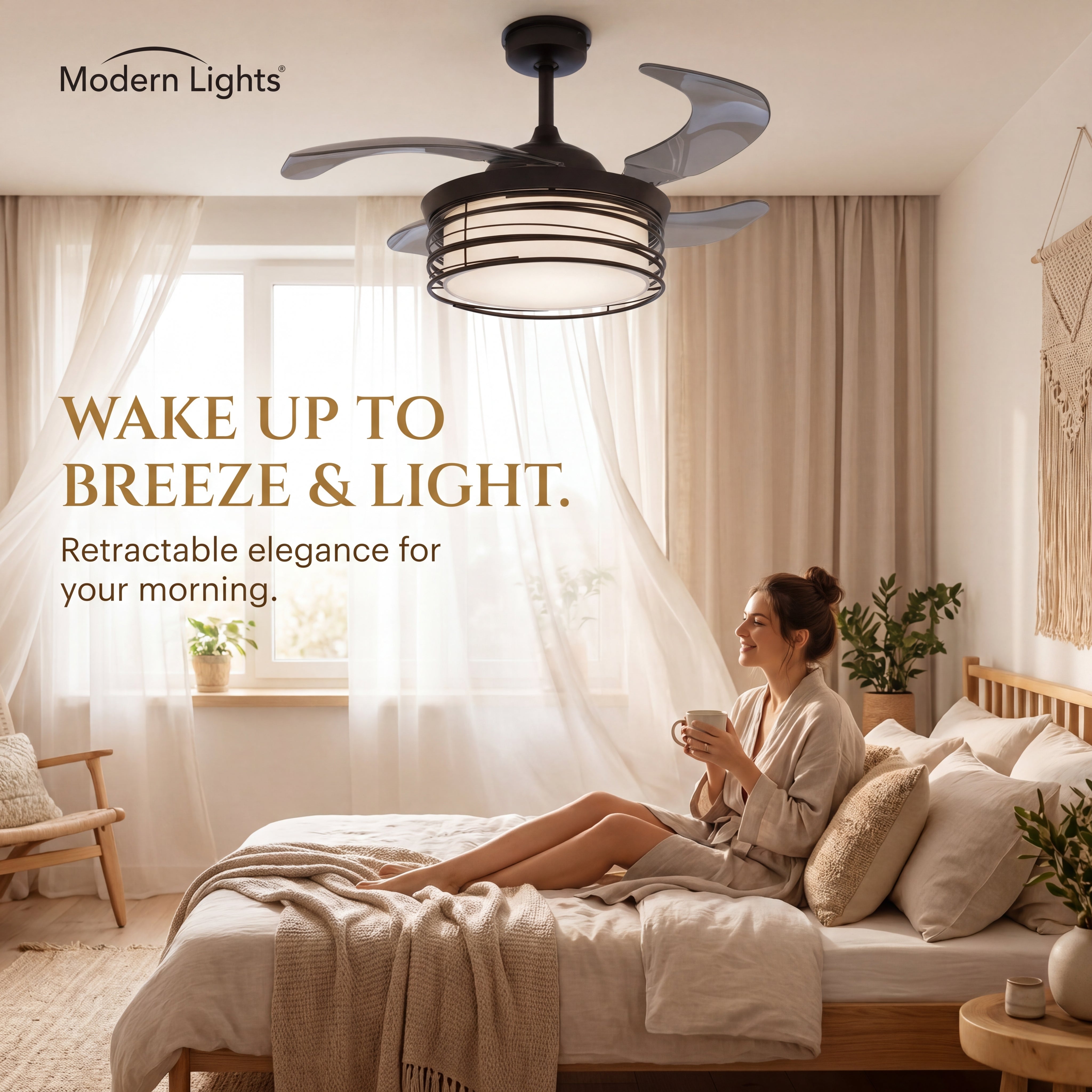 Luna 48 Inch 1 Light Color Adjustable Fan in Black with Retractable Blades