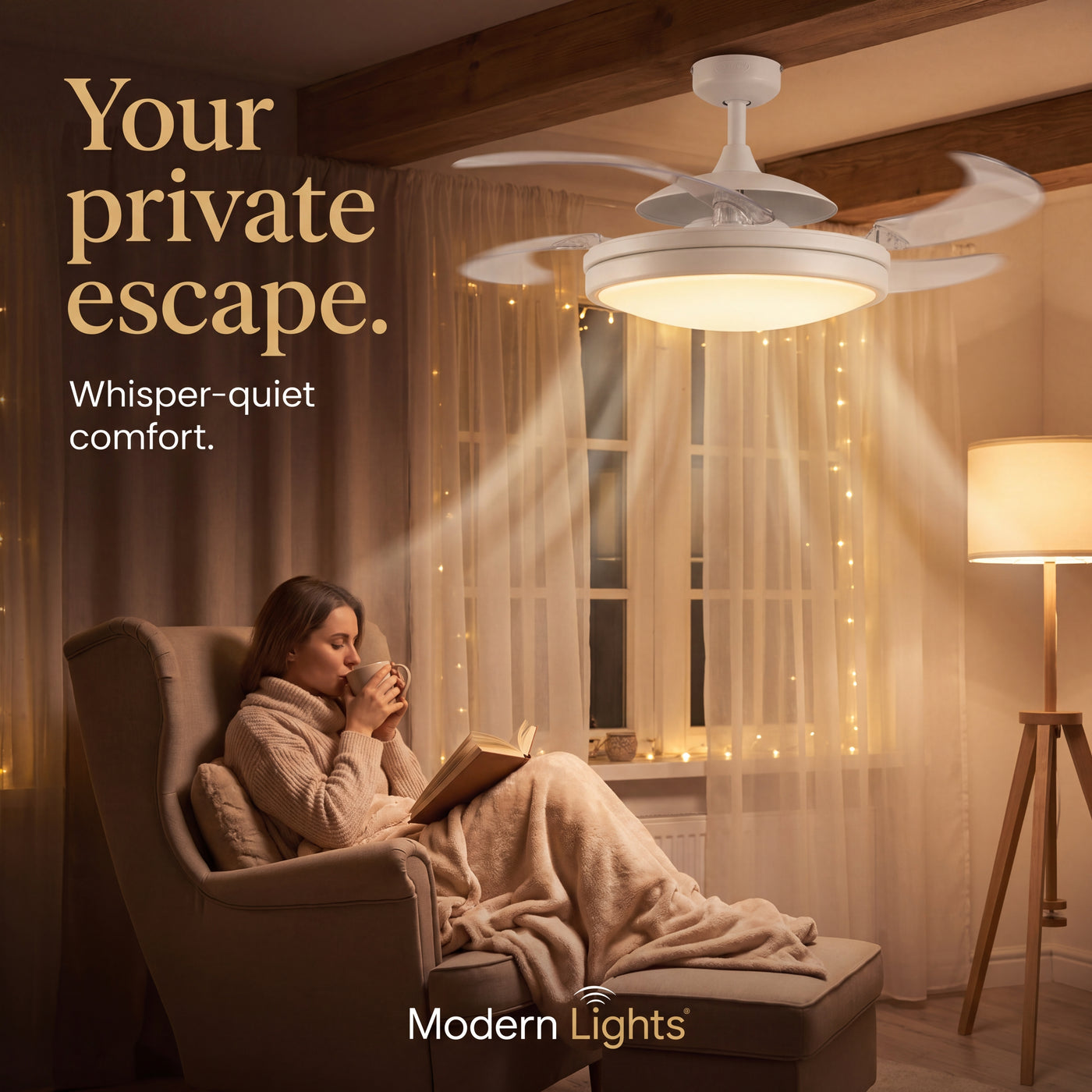 EVO2 48 Inch 3 Light White Fan with Retractable Blades