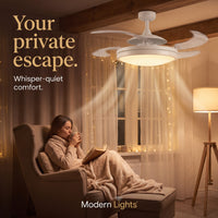 EVO2 48 Inch 3 Light White Fan with Retractable Blades