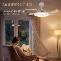 EVO1 48 Inch 1 Light White Fan with Retractable Blades and LED