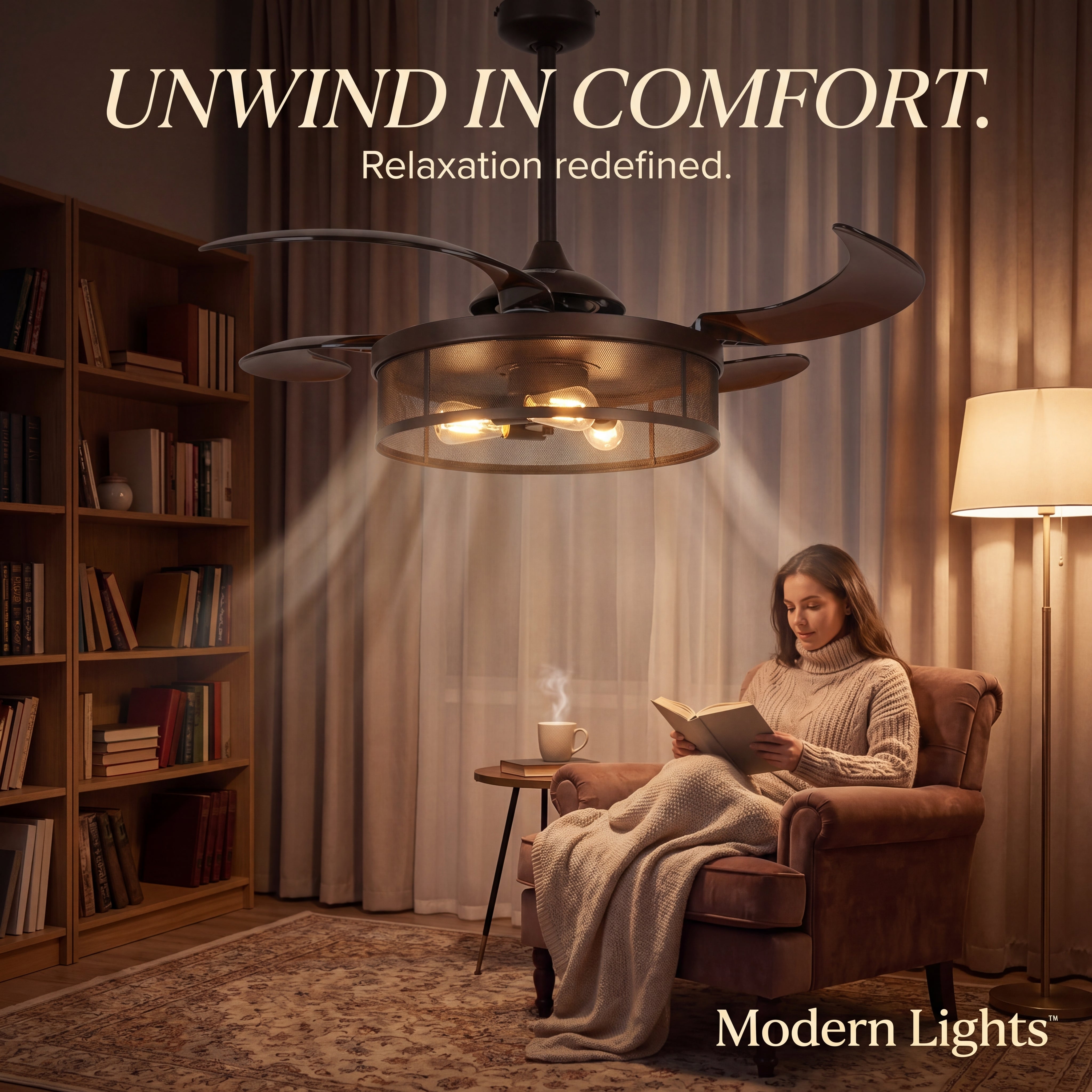Meridian 48 Inch 3 Light Bronze Fan with Retractable Blades