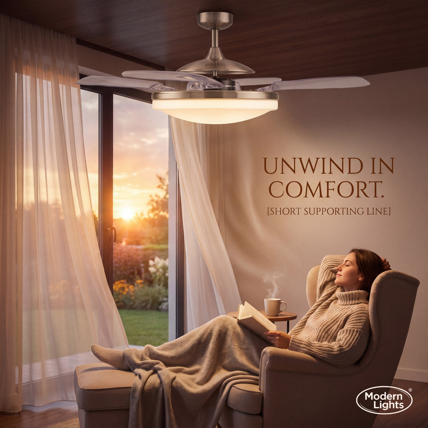 EVO2 48 Inch 3 Light Chrome Fan with Retractable Blades