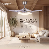 EVO1 48 Inch 1 Light Chrome Fan with Retractable Blades and LED