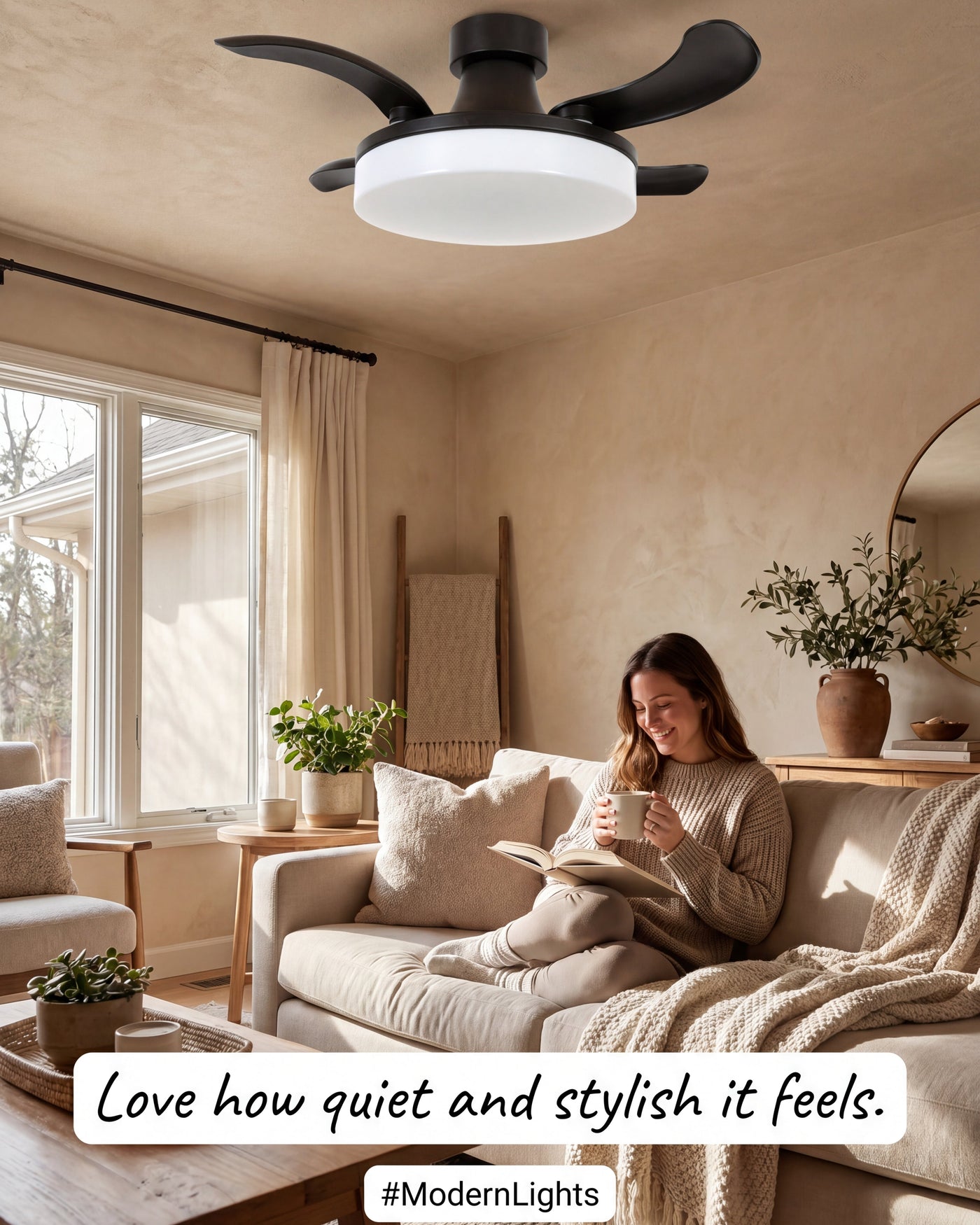 36 Inch Matte Black Retractable Blade Ceiling Fan