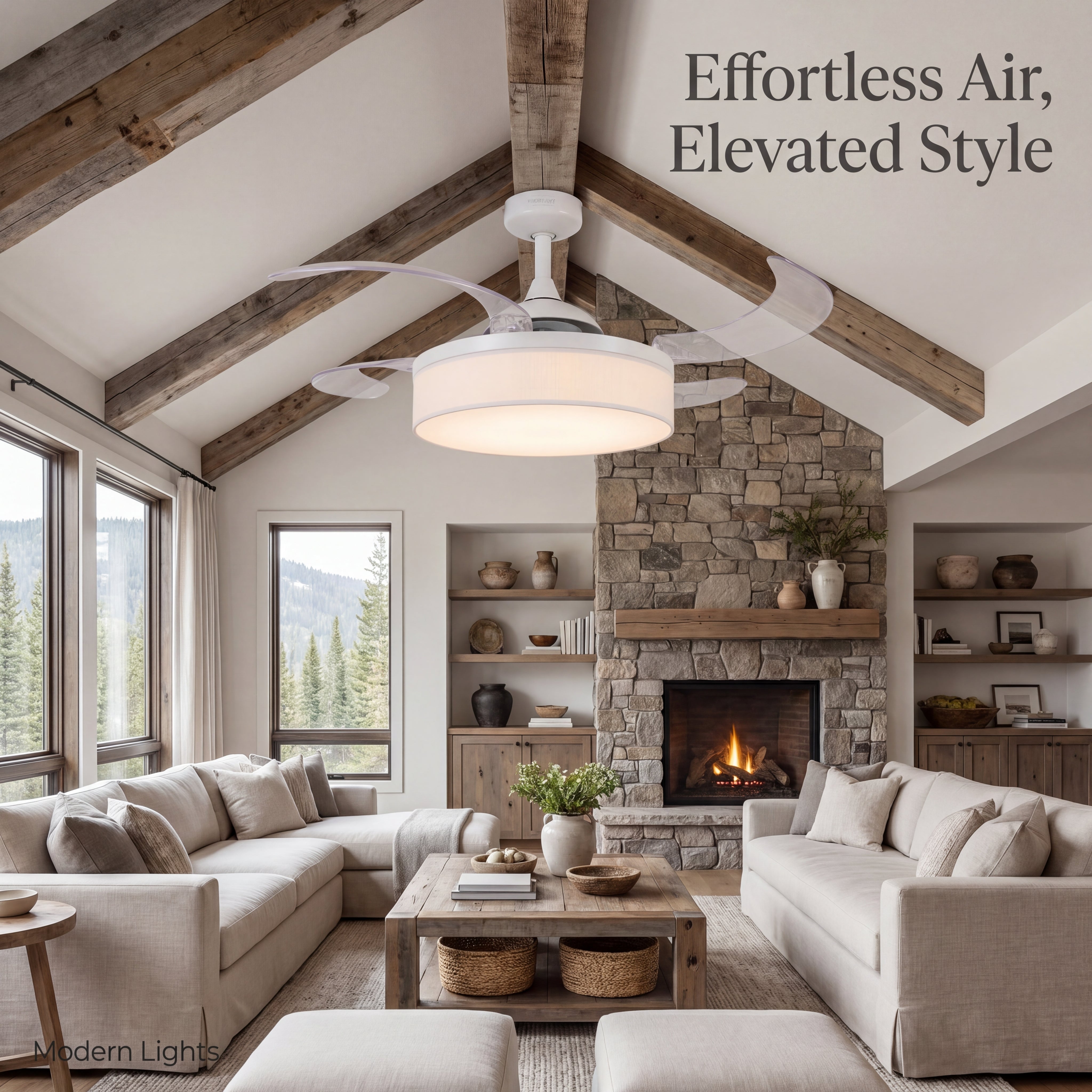 Fraser 48 Inch 3 Light White Fan with Retractable Blades