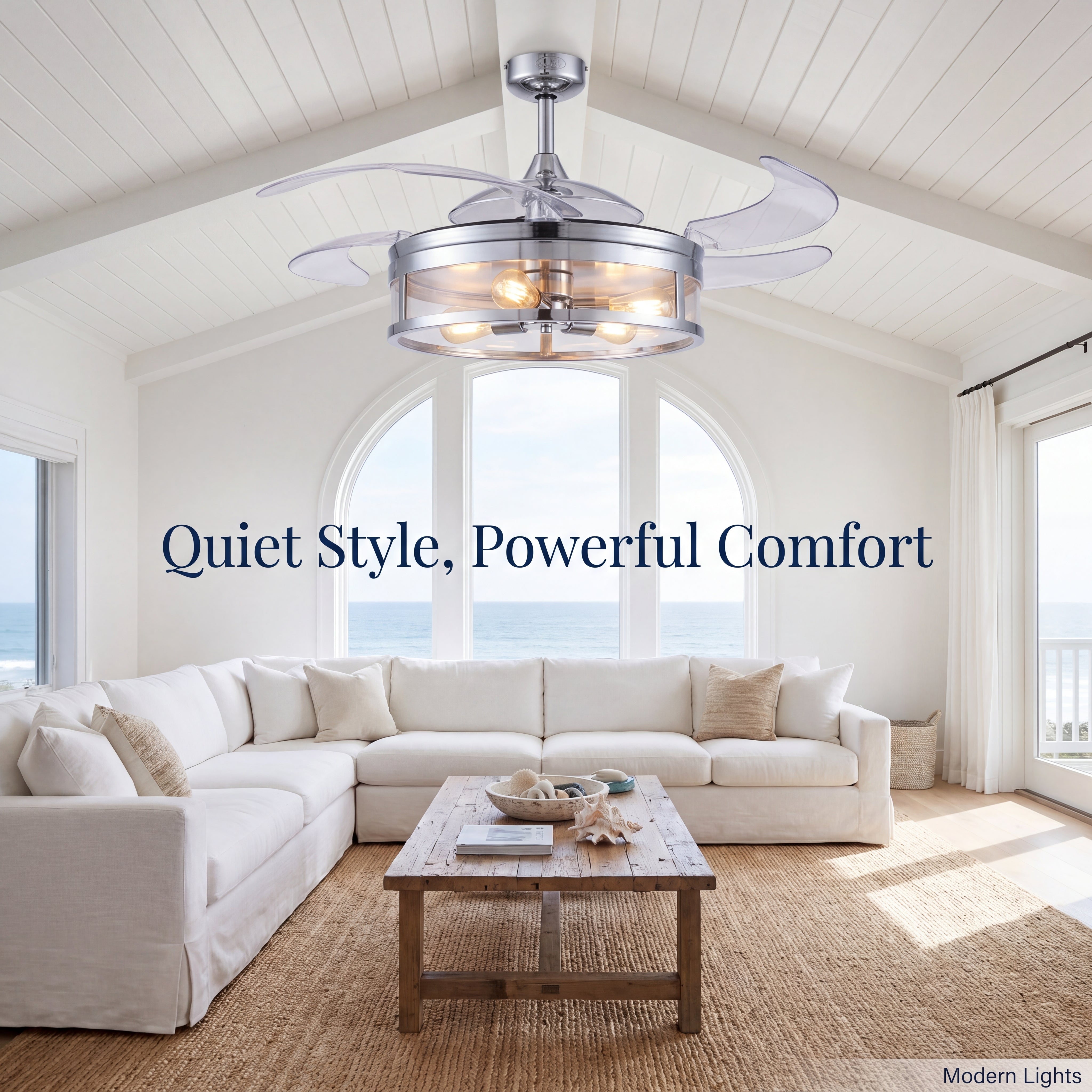 Classic 48 Inch 3 Light Chrome Fan with Retractable Blades