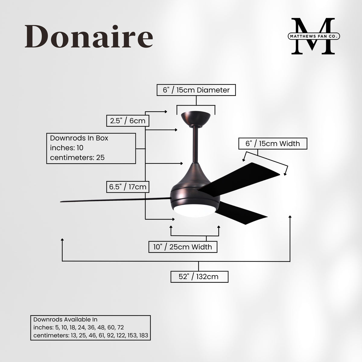 52-Inch Donaire 3-Blade Ceiling Fan with LED Light