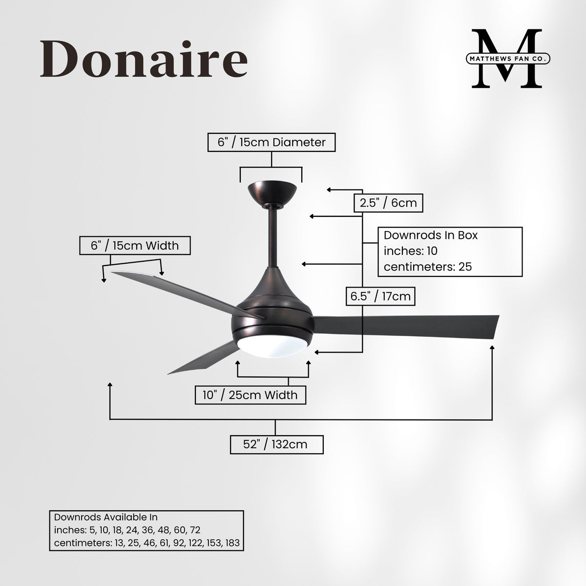 52-Inch Donaire 3-Blade Ceiling Fan with LED Light