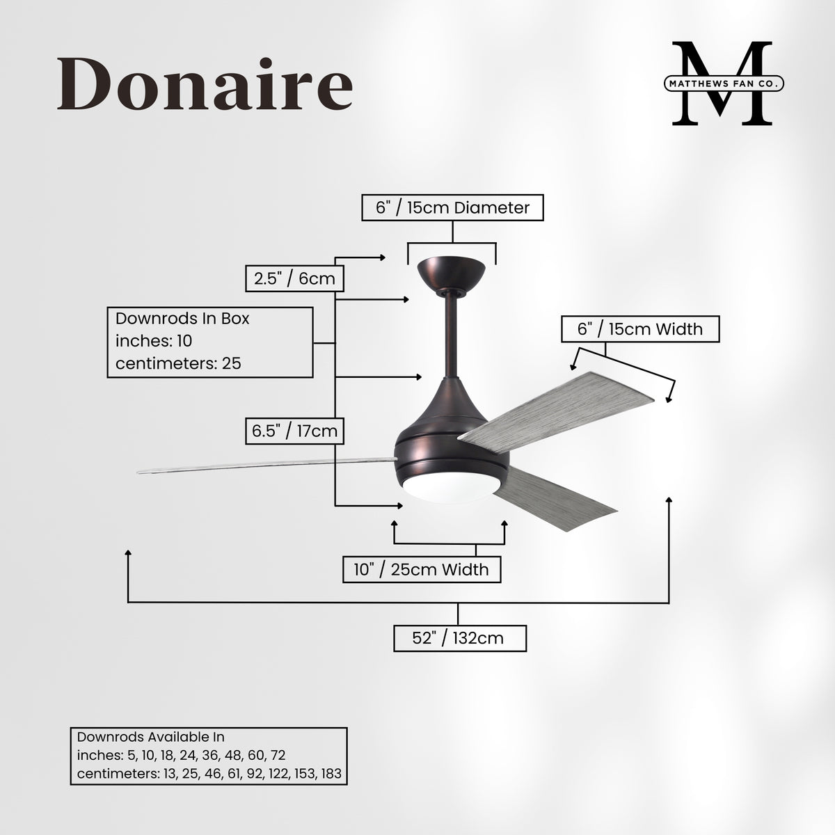 52-Inch Donaire 3-Blade Ceiling Fan with LED Light