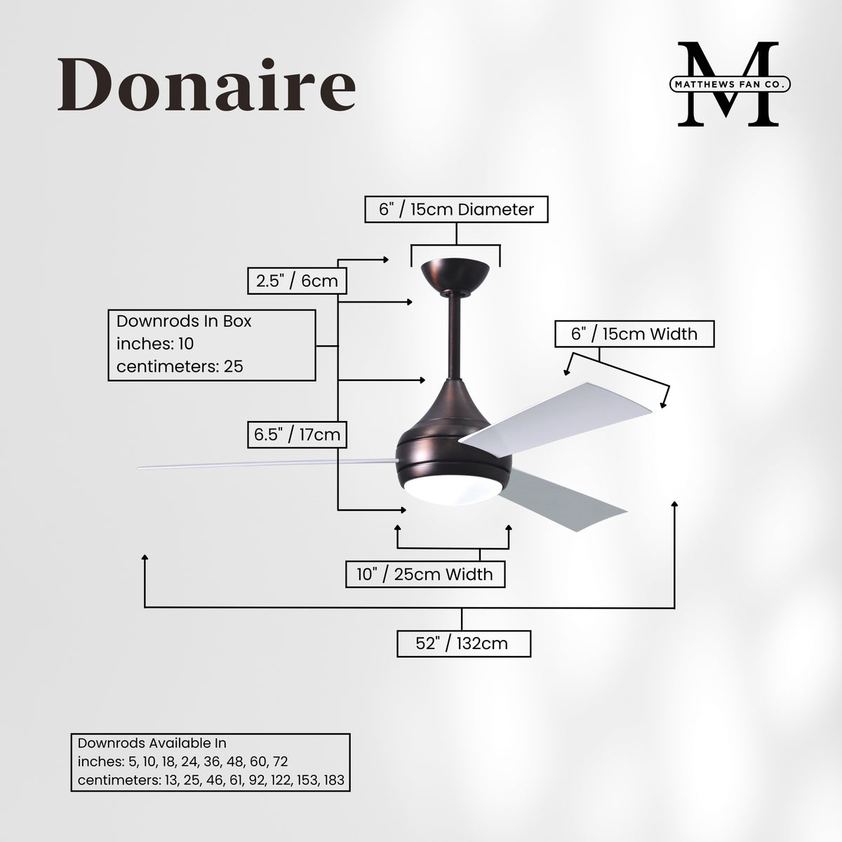 52-Inch Donaire 3-Blade Ceiling Fan with LED Light