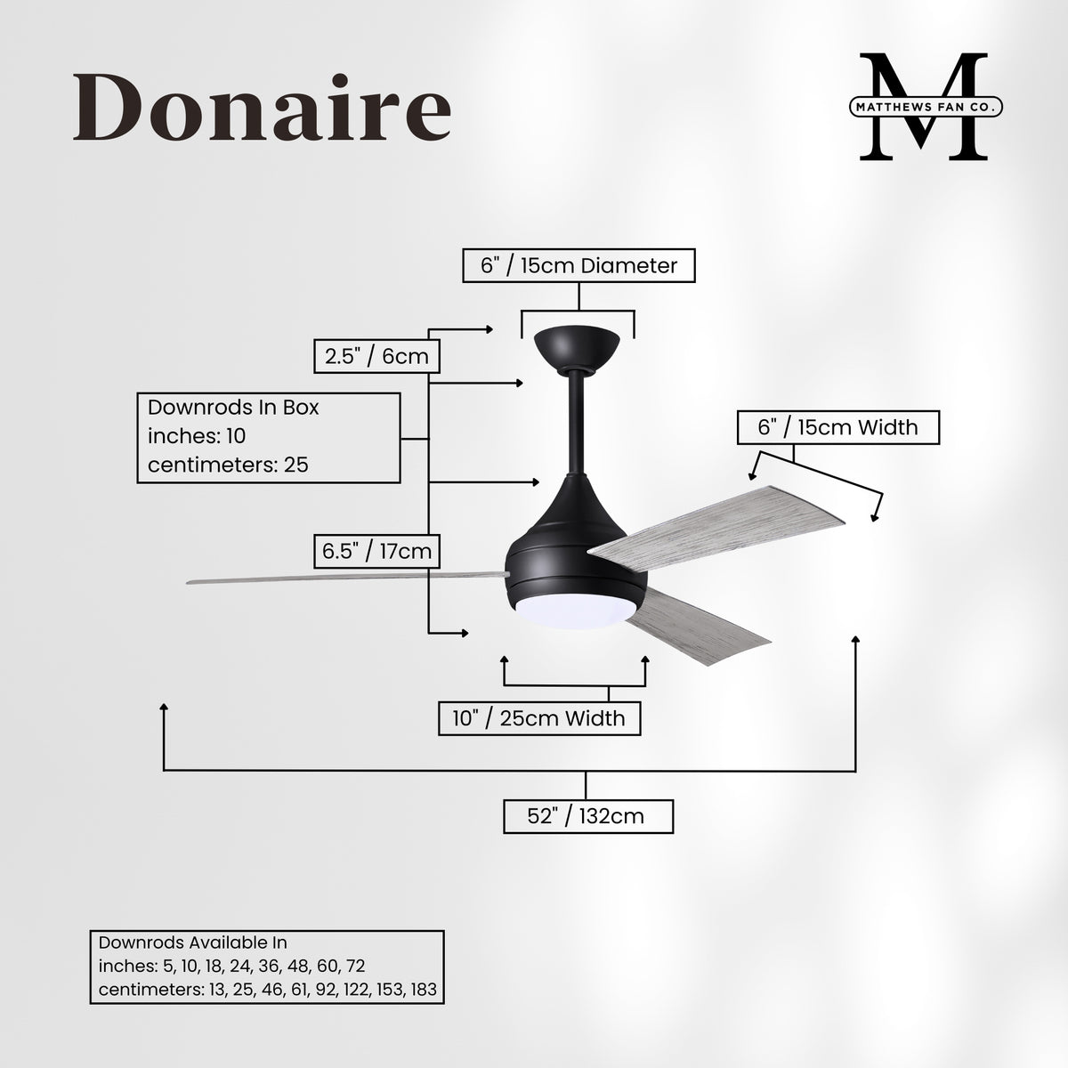 52-Inch Donaire 3-Blade Ceiling Fan with LED Light