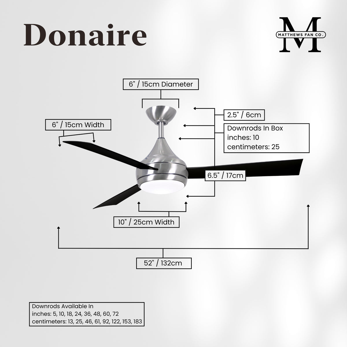 52-Inch Donaire 3-Blade Ceiling Fan with LED Light