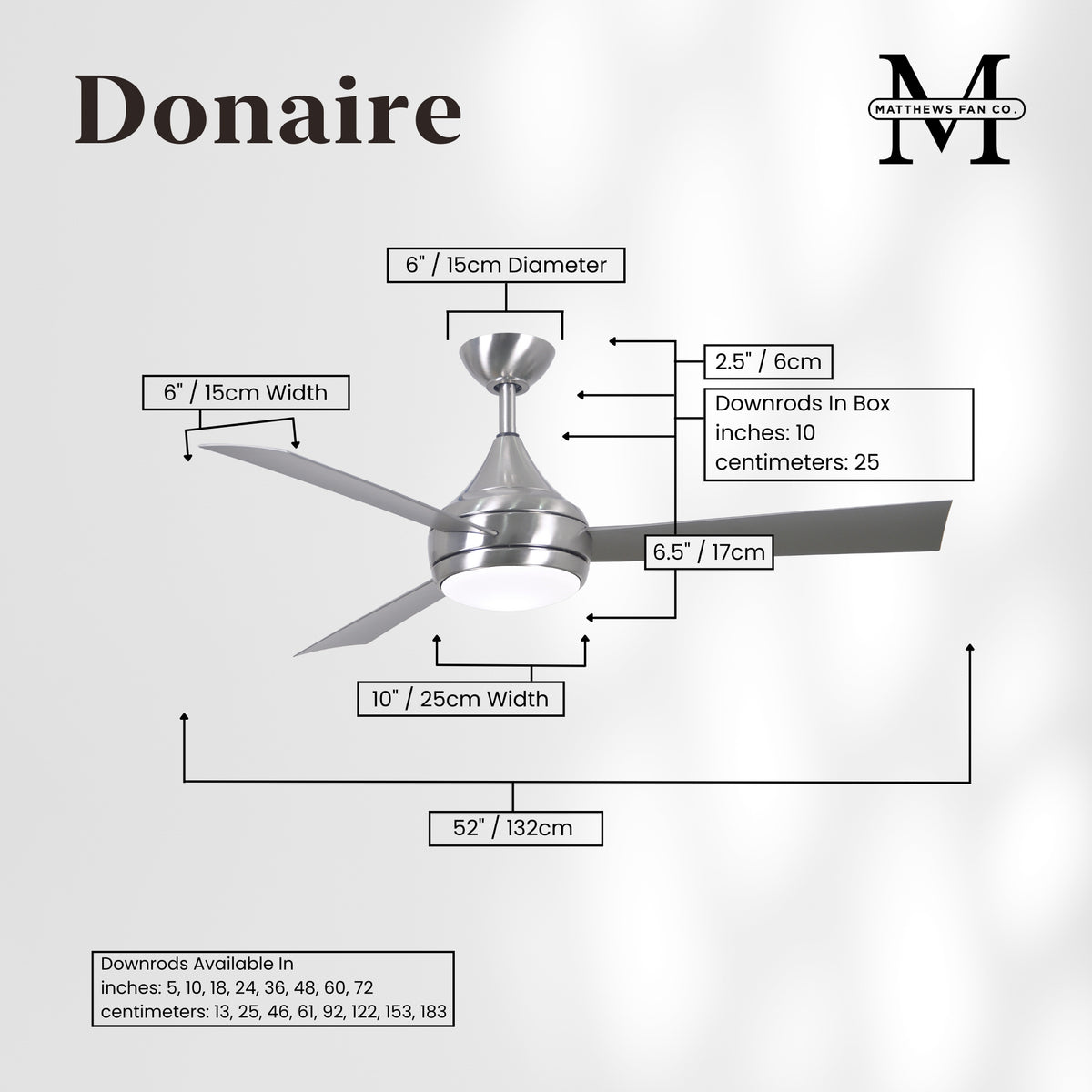 52-Inch Donaire 3-Blade Ceiling Fan with LED Light