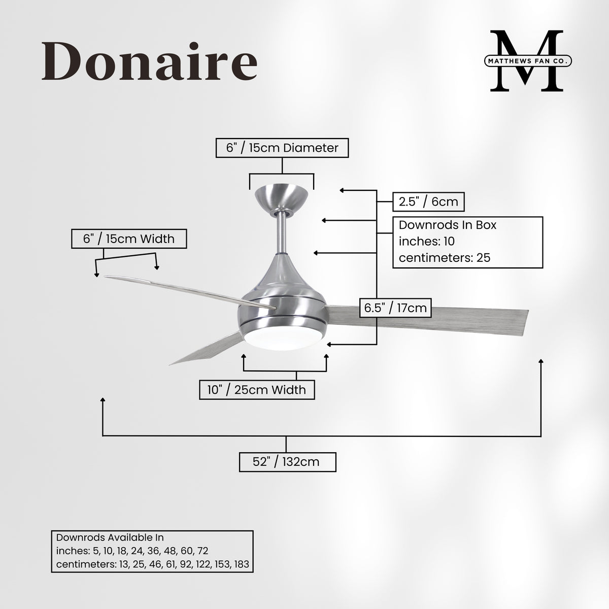 52-Inch Donaire 3-Blade Ceiling Fan with LED Light