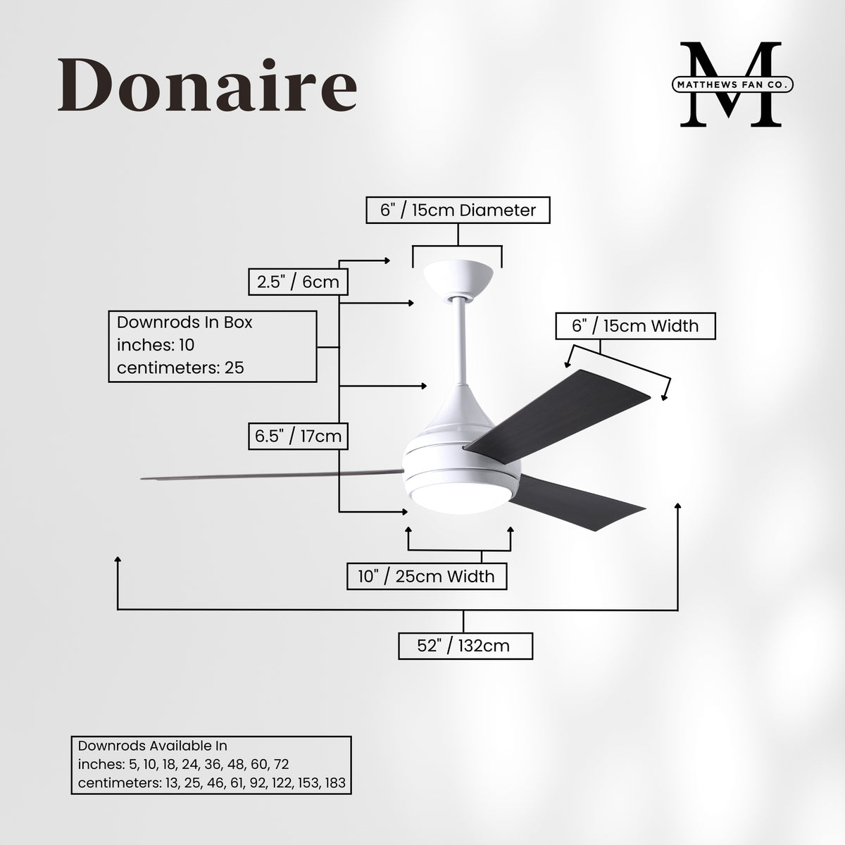 52-Inch Donaire 3-Blade Ceiling Fan with LED Light