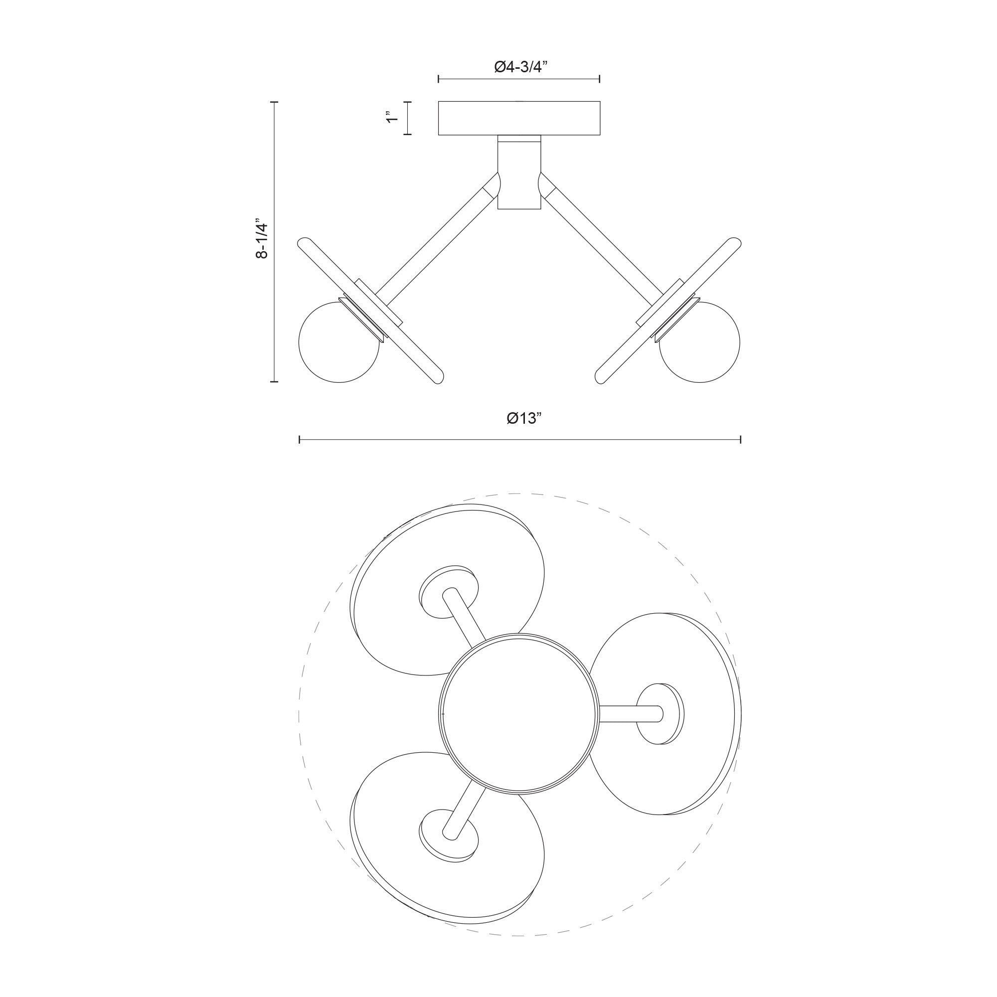 Dahlia 13-in Steel Semi-Flush Mount