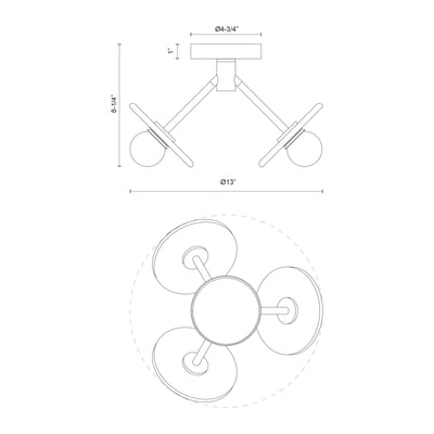 Dahlia 13-in Steel Semi-Flush Mount