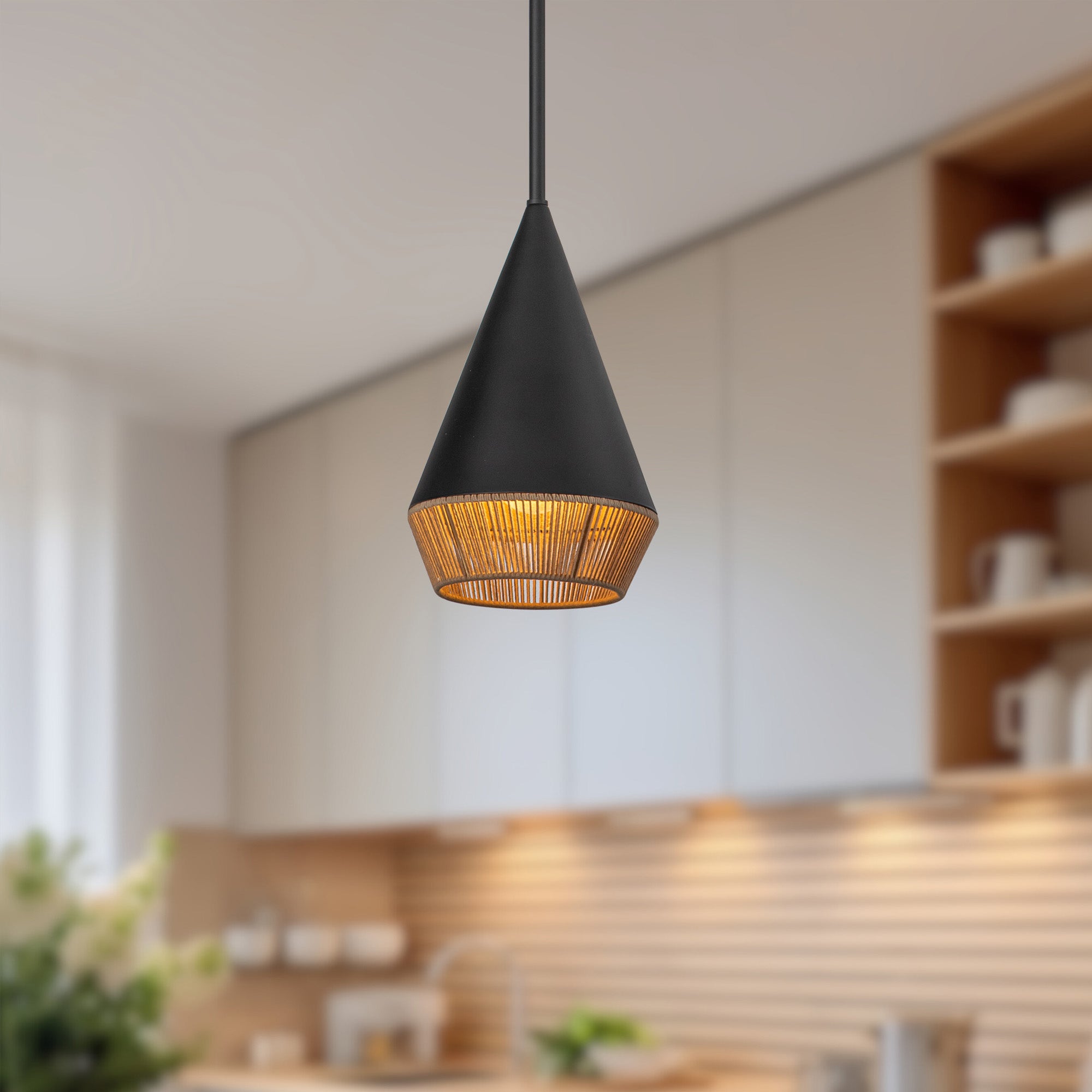 Daphne 7-in Rope-Wrapped Damp-Rated Pendant