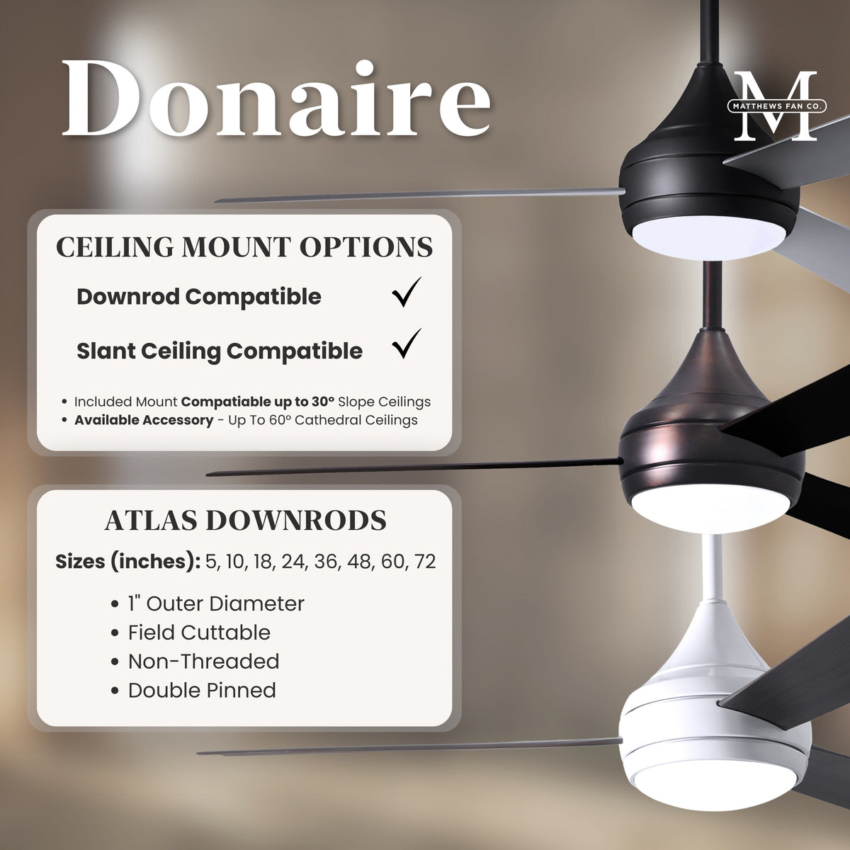 52-Inch Donaire 3-Blade Ceiling Fan with LED Light