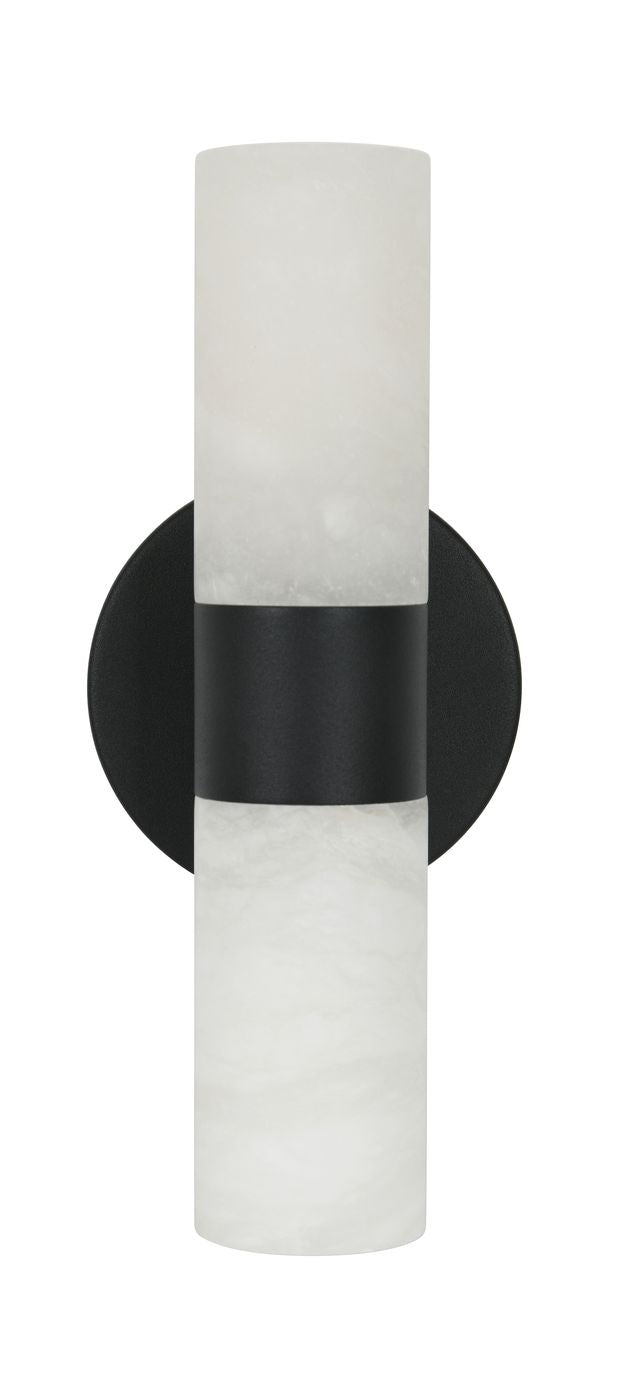 Luella 2 Light Black Wall Sconce with Alabaster Shades