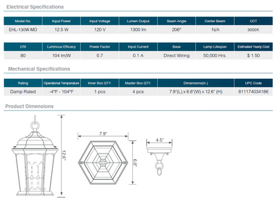 LED Flickering Flame Lantern Decorative Fixture