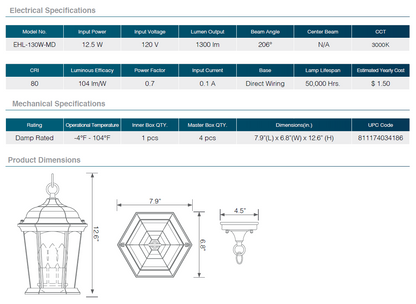 LED Flickering Flame Lantern Decorative Fixture