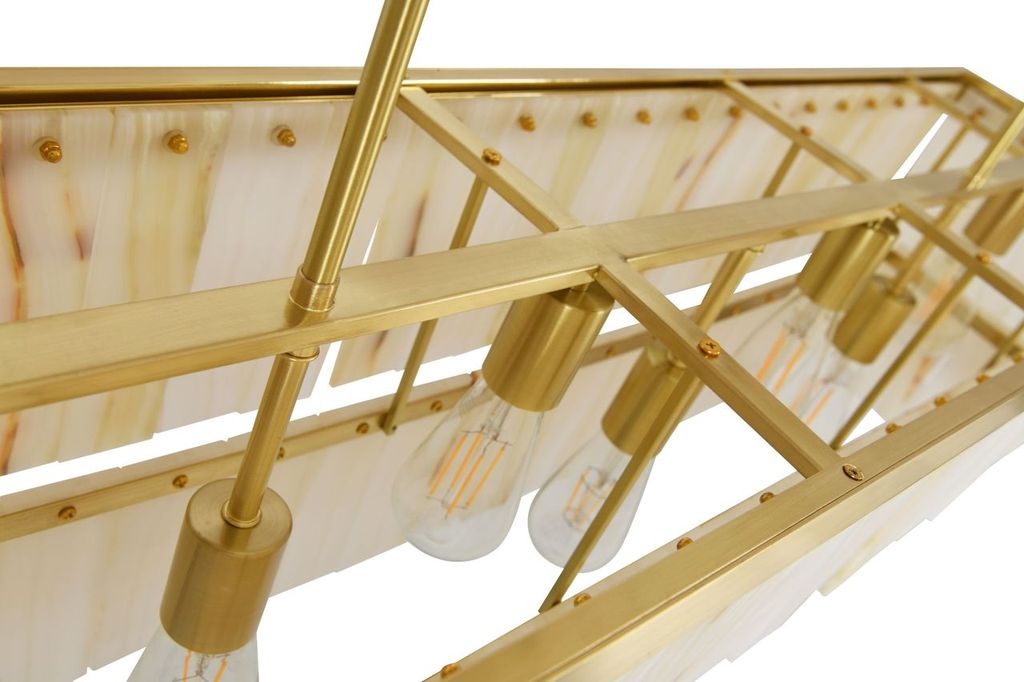 Elora 7 Light Brass Pendant Light with Jade Stone