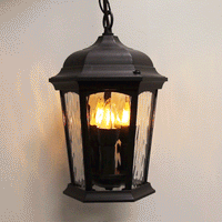 LED Flickering Flame Hanging Security Light Bronze with Water Glass