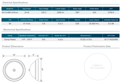 Residential LED 24W Round Dimmable Ceiling Light 13-Inch Fixture