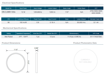 Residential LED 12W Flat Round Dimmable Ceiling Light 5CCT Selectable