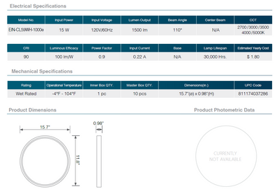 Residential LED Ceiling Light 15W Adjustable Brightness