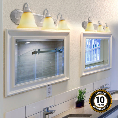 Vanity Light 27W Dimmable 2700K White with Etched Glass