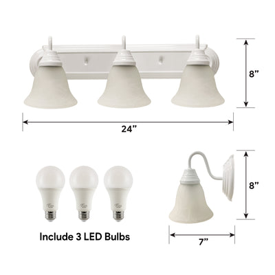 Vanity Light 27W Dimmable 2700K White with Etched Glass