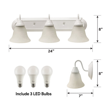 Vanity Light 27W Dimmable 2700K White with Etched Glass
