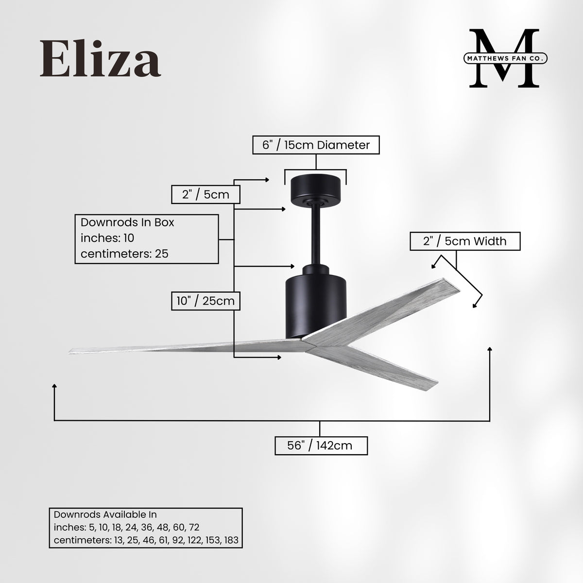 56-Inch Eliza 3-Blade Ceiling Fan Without Light Kit