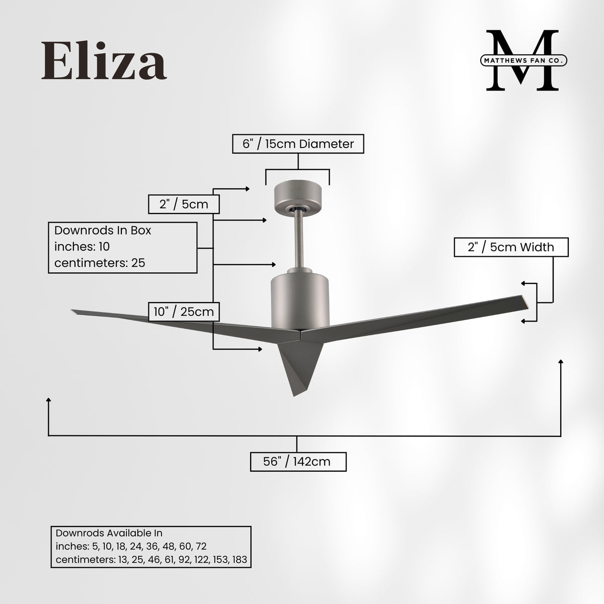 56-Inch Eliza 3-Blade Ceiling Fan Without Light Kit