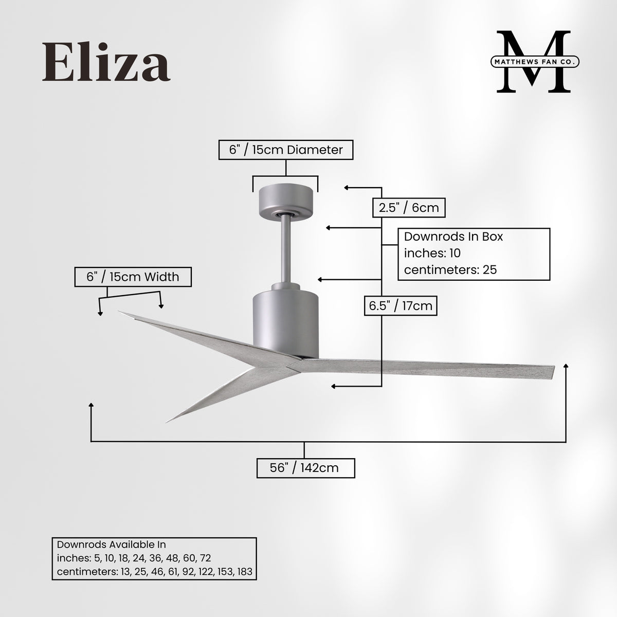 56-Inch Eliza 3-Blade Ceiling Fan Without Light Kit