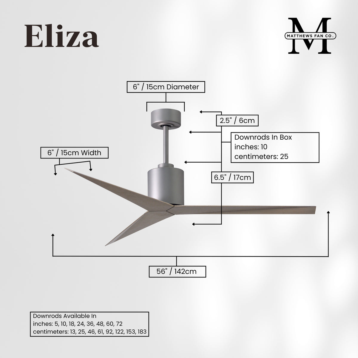56-Inch Eliza 3-Blade Ceiling Fan Without Light Kit