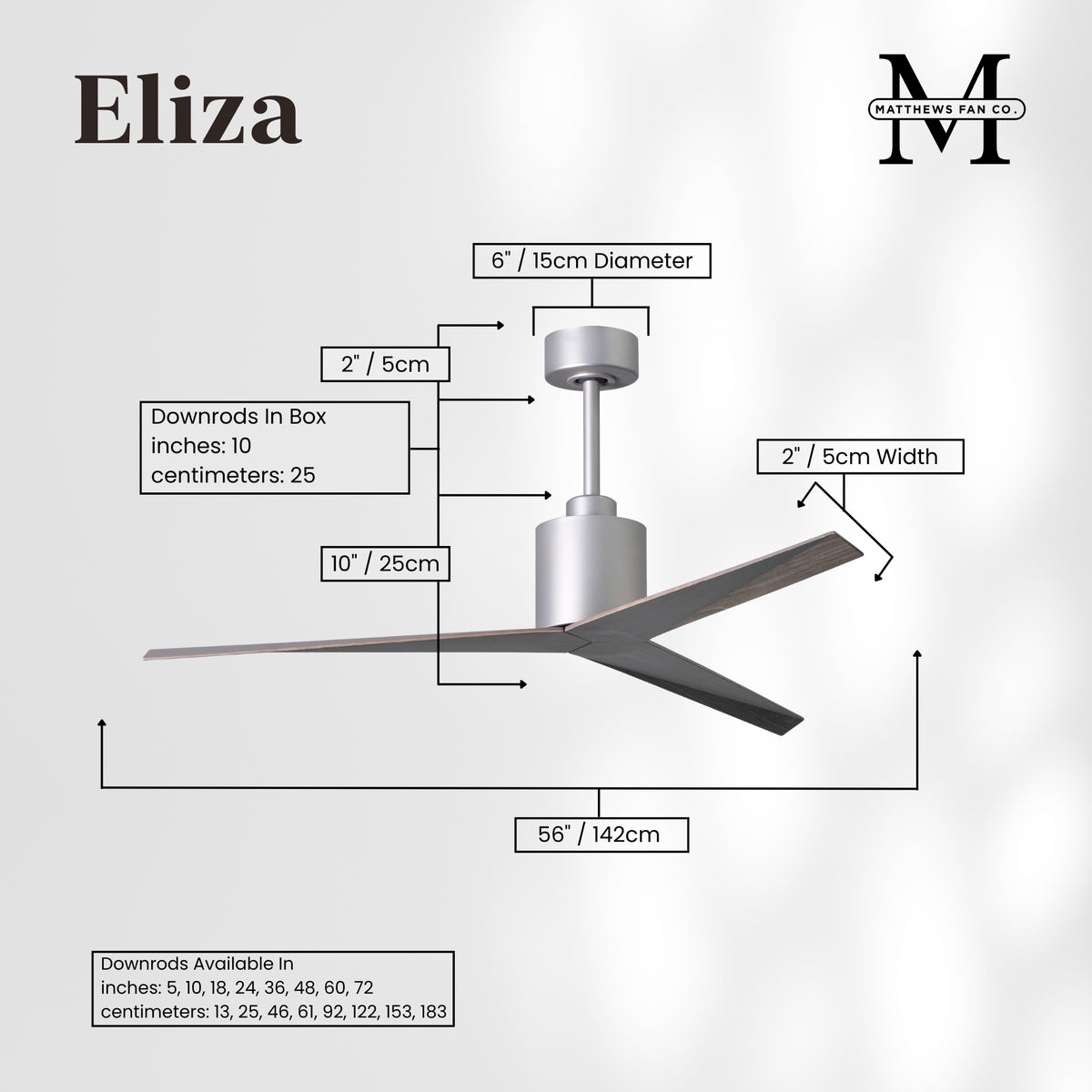 56-Inch Eliza 3-Blade Ceiling Fan Without Light Kit